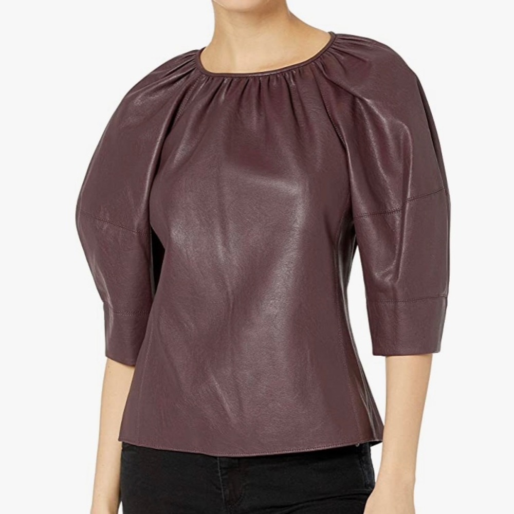 Rebecca Tylor NWT vegan leather top Burgundy/wine, size 4